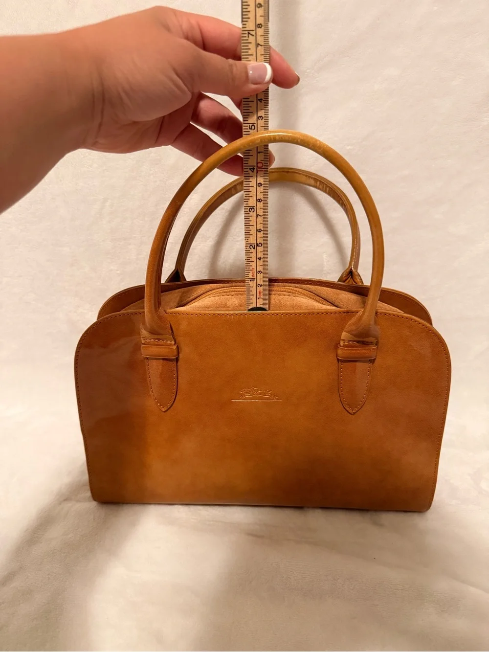 Vintage Longchamp Light Brown Patent Leather Handbag.